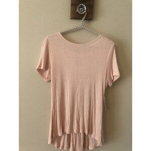 NWT Alya Womens Size Small Peach Top Lace Up Back Stretch Ribbed Short Sleeve